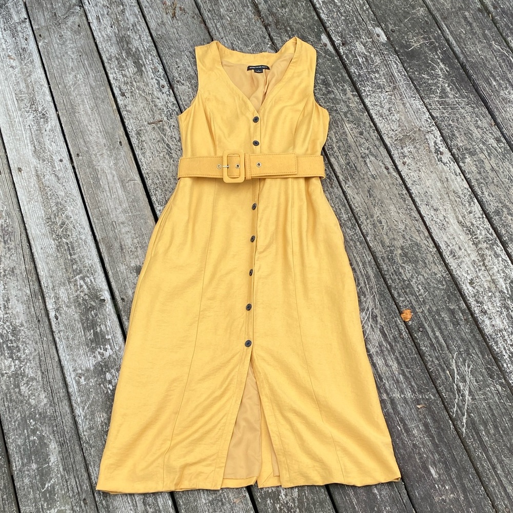 Something Navy Sleeveless Mustard Button-Down Dress with Belt size small
